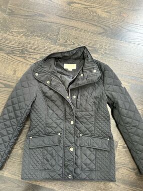 Michael Kors Black Quilted Utility Jacket with Snap Front
